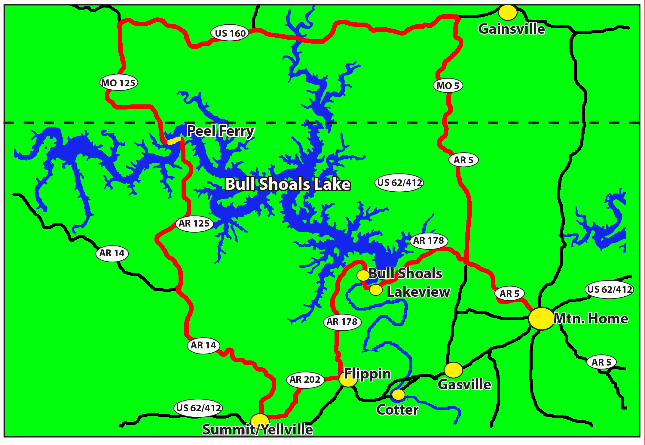 The Bull Shoals' Peel Ferry Ride Map